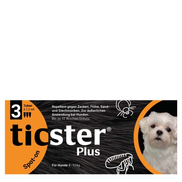 TICSTER Plus Spot-on Lösung für Hunde 4 - 10 kg 3 x 1,2 ml MHD 01.01.2024